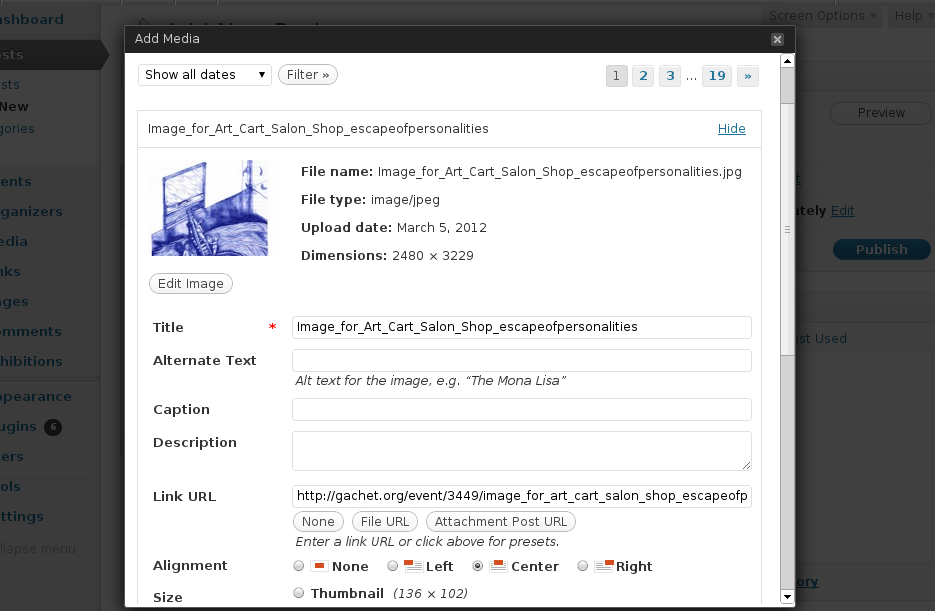 Wordpress post menu media details