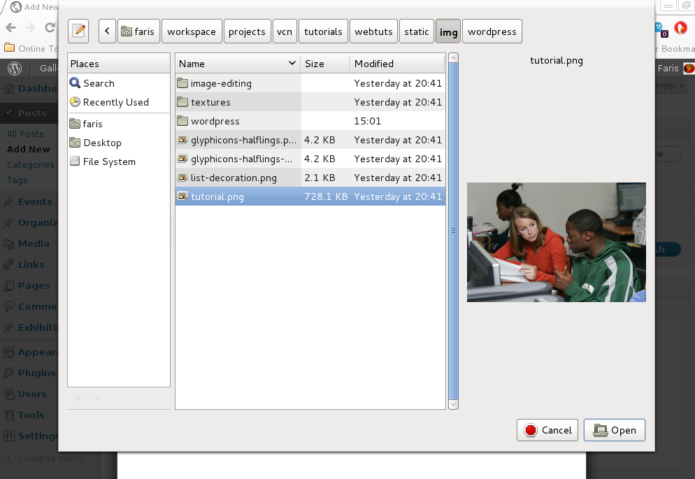 Wordpress post menu media addition