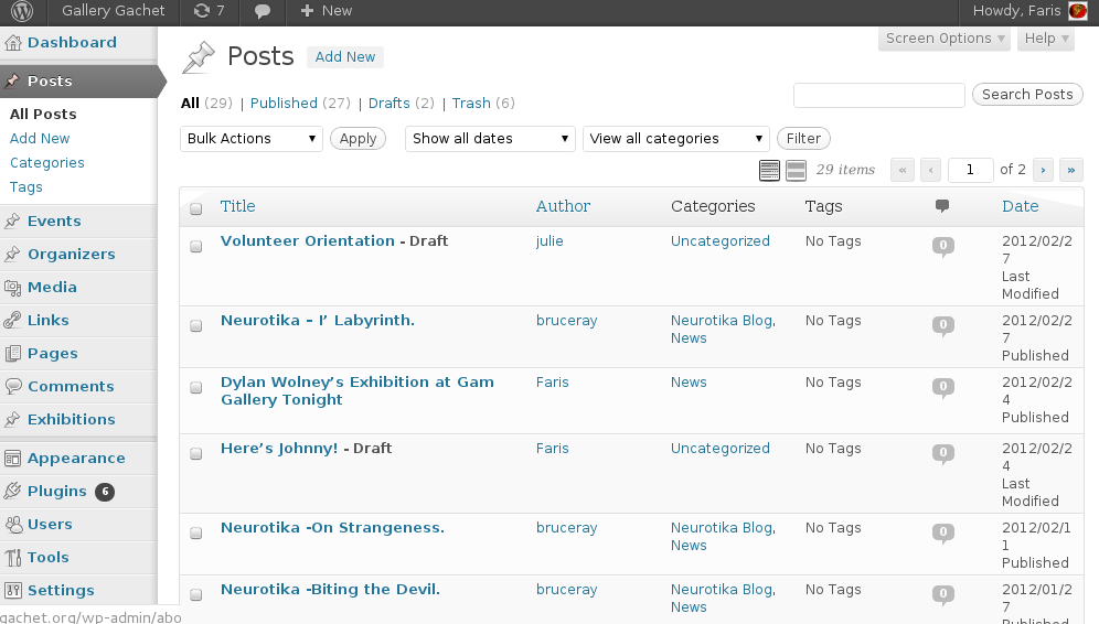 Wordpress post menu listing